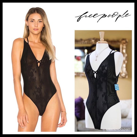 FREE PEOPLE BODYSUIT BLACK LACE BOHO BODYSUIT A2C - Picture 8 of 8